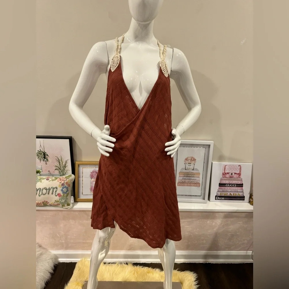 Free People Dress Womens Size XS Brown Beige Mini Crochet
Boho Sleeveless